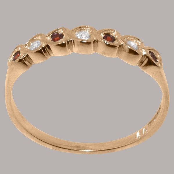 Rose Gold Natural Diamond & Garnet Womens Eternity Ring - Full 9ct UK Hallmark Carousel 2