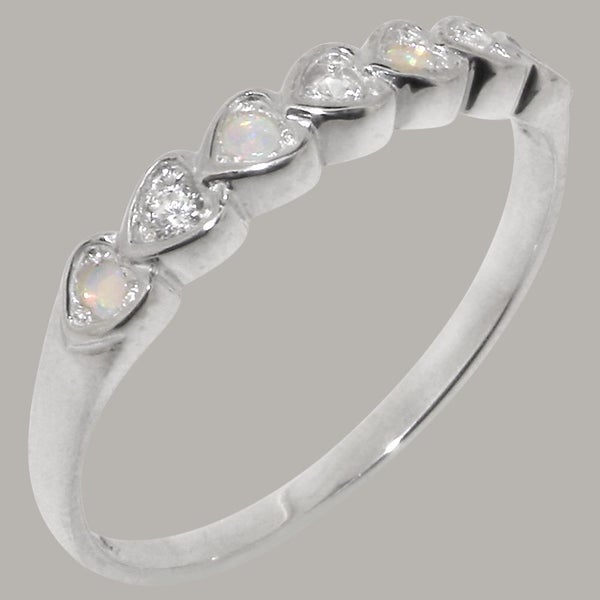 Sterling Silver Natural Diamond & Opal Womens Eternity Ring - Full UK Hallmark Carousel 1