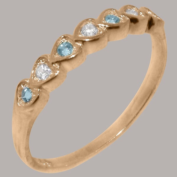 Rose Gold Natural Diamond & Aquamarine Womens Eternity Ring - Full UK Hallmark Carousel 1