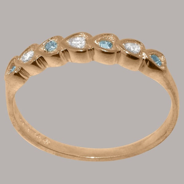 Rose Gold Natural Diamond & Aquamarine Womens Eternity Ring - Full UK Hallmark Carousel 2