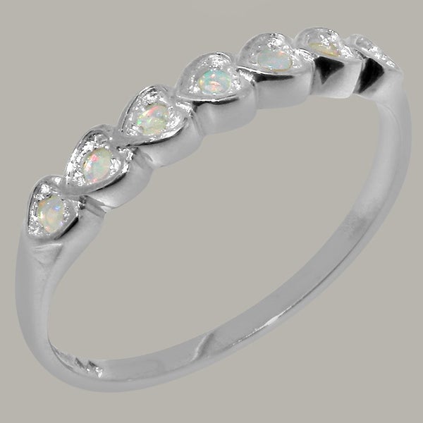 White Gold Natural Opal Womens Eternity Ring - Full 14ct Gold UK Hallmark Carousel 1