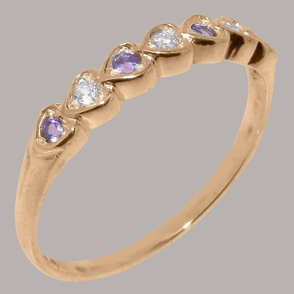 Rose Gold Natural Diamond & Amethyst Womens Eternity Ring - Full 18k UK Hallmark Carousel 1