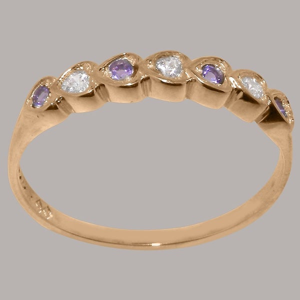 Rose Gold Natural Diamond & Amethyst Womens Eternity Ring - Full 18k UK Hallmark Carousel 2