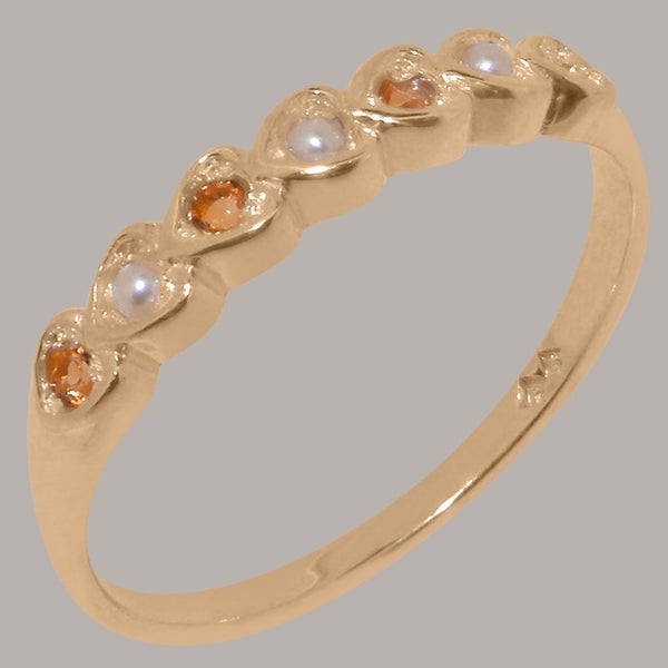 Rose Gold Pearl & Citrine Womens Eternity Ring - Full 14k UK Hallmark Carousel 1