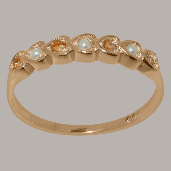 Rose Gold Pearl & Citrine Womens Eternity Ring - Full 14k UK Hallmark Carousel 2