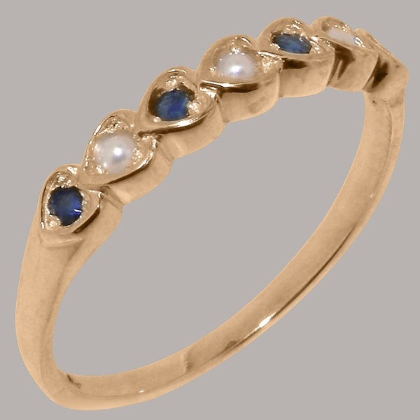 Rose Gold Pearl & Sapphire Womens Eternity Ring - Full 9ct UK Hallmark Carousel 1