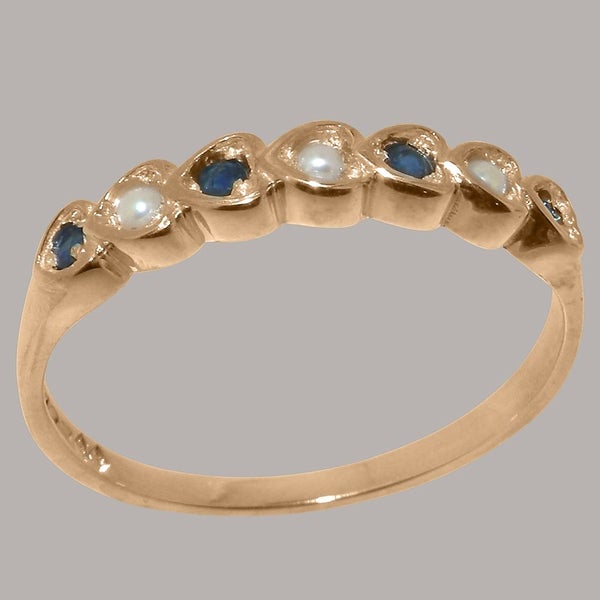 Rose Gold Pearl & Sapphire Womens Eternity Ring - Full 9ct UK Hallmark Carousel 2