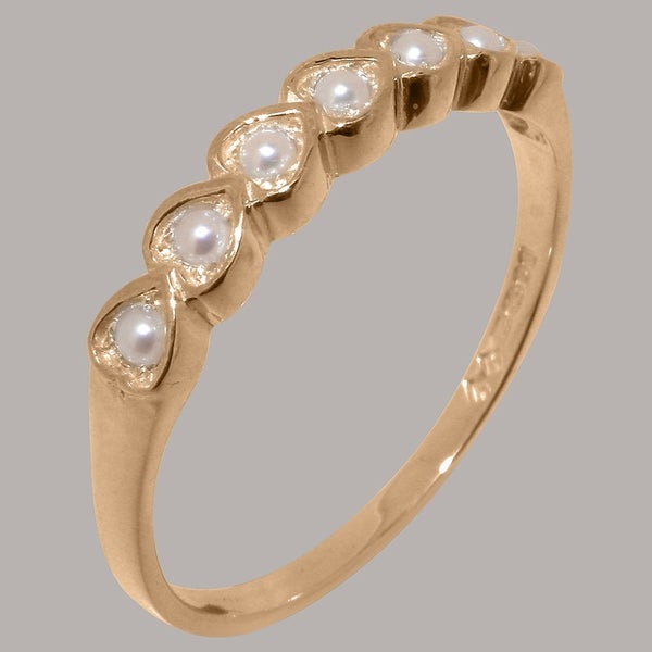 Rose Gold Pearl Womens Eternity Ring - Full 9ct UK Hallmark Carousel 1
