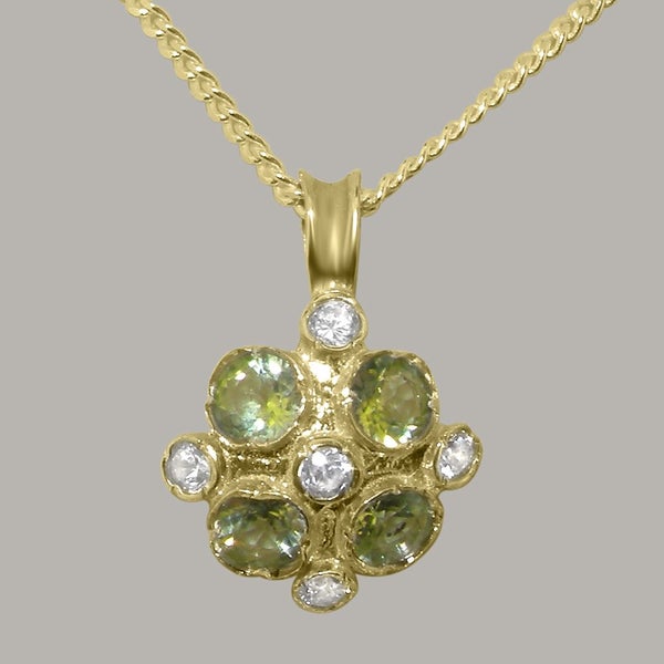 Gold Natural Diamond & Peridot Womens Vintage Pendant - Full 14k UK Hallmark Carousel 1