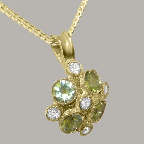Gold Natural Diamond & Peridot Womens Vintage Pendant - Full 14k UK Hallmark Carousel 2