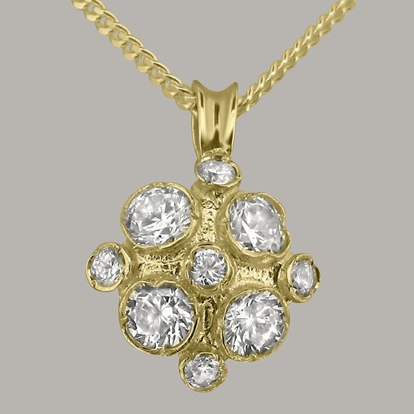Gold Synthetic Cubic Zirconia Womens Vintage Pendant - Full 9ct UK Hallmark Carousel 1