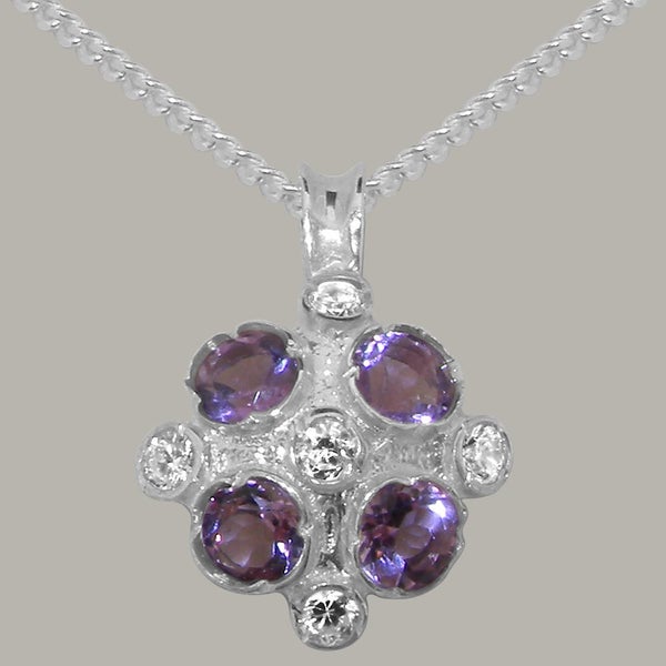White Gold Natural Diamond Amethyst Womens Vintage Pendant - Full UK Hallmark Carousel 1