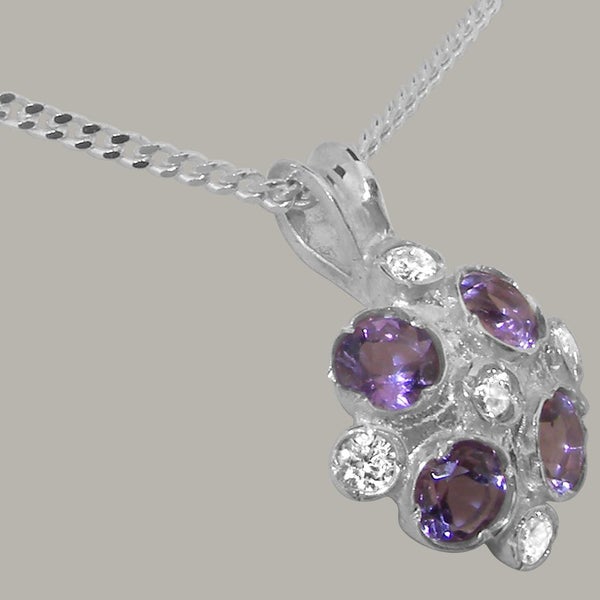 White Gold Natural Diamond Amethyst Womens Vintage Pendant - Full UK Hallmark Carousel 2
