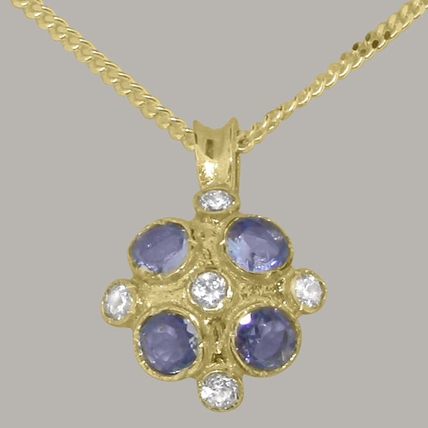 Gold Cubic Zirconia Tanzanite Womens Vintage Pendant - Full UK Hallmark Carousel 1