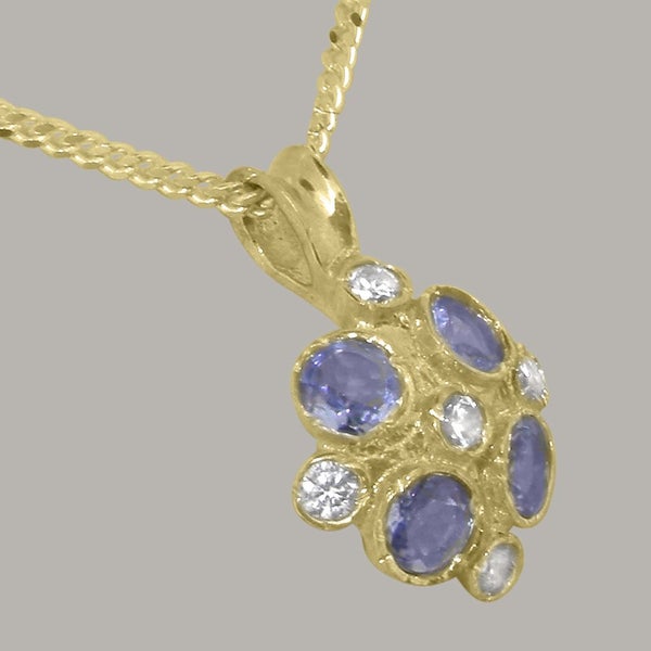 Gold Cubic Zirconia Tanzanite Womens Vintage Pendant - Full UK Hallmark Carousel 2