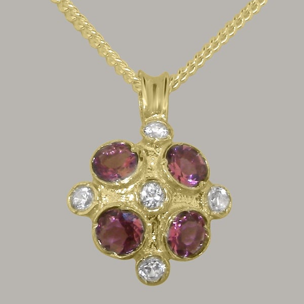 Gold Cubic Zirconia Pink Tourmaline Womens Vintage Pendant - Full UK Hallmark Carousel 1