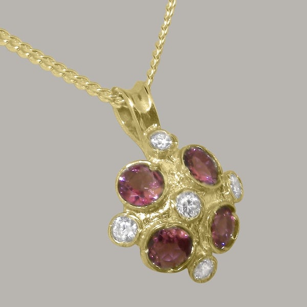 Gold Cubic Zirconia Pink Tourmaline Womens Vintage Pendant - Full UK Hallmark Carousel 2