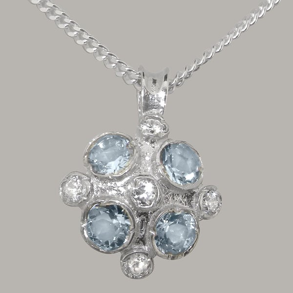Sterling Silver Cubic Zirconia Aquamarine Vintage Pendant - Full UK Hallmark Carousel 1