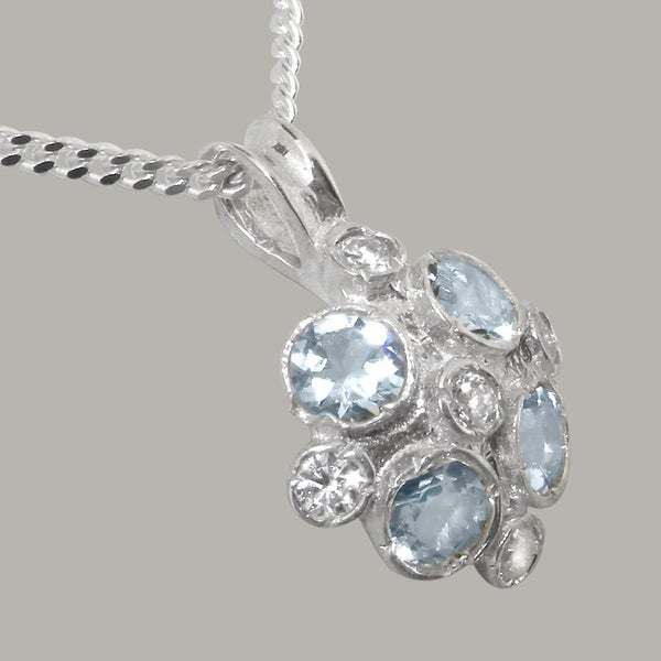 Sterling Silver Cubic Zirconia Aquamarine Vintage Pendant - Full UK Hallmark Carousel 2
