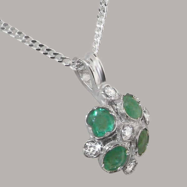 White Gold Natural Diamond Emerald Womens Vintage Pendant - Full UK Hallmark Carousel 2