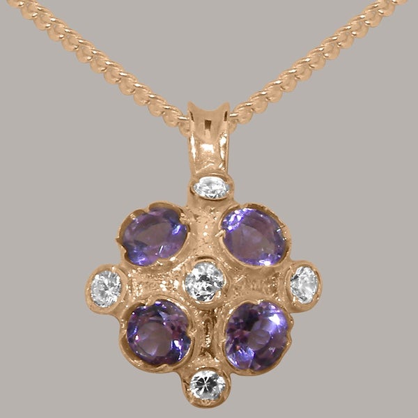 Rose Gold Cubic Zirconia Amethyst Womens Vintage Pendant - Full UK Hallmark Carousel 1