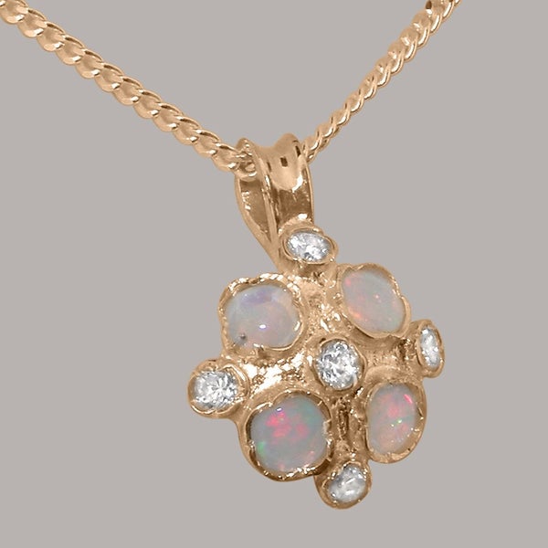 Rose Gold Natural Diamond & Opal Womens Vintage Pendant - Full 18k UK Hallmark Carousel 1