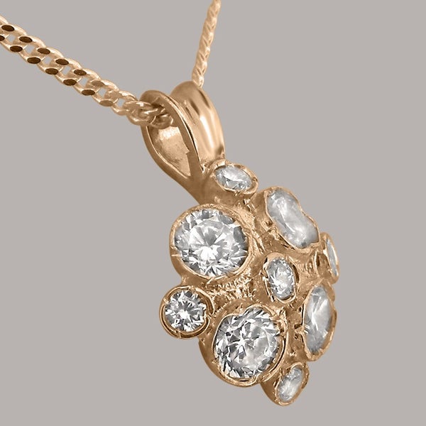 Rose Gold Natural Diamond Womens Vintage Pendant - Full 18ct Gold UK Hallmark Carousel 2