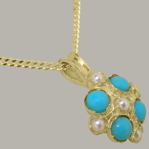 Gold Pearl & Turquoise Womens Vintage Pendant - Full 18k UK Hallmark Carousel 2