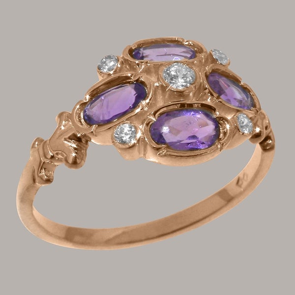 Rose Gold Amethyst & CZ Womens Ring - Full 18ct Gold UK Hallmark Carousel 1