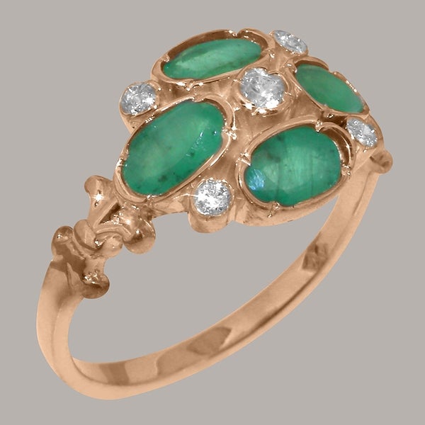 Rose Gold Natural Diamond & Emerald Womens Ring - Full 18ct Gold UK Hallmark Carousel 1