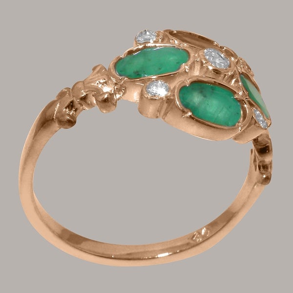 Rose Gold Natural Diamond & Emerald Womens Ring - Full 18ct Gold UK Hallmark Carousel 2
