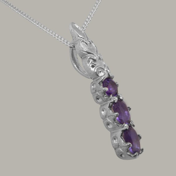 White Gold Natural Amethyst Womens Trilogy Pendant - Full 18ct Gold UK Hallmark Carousel 1