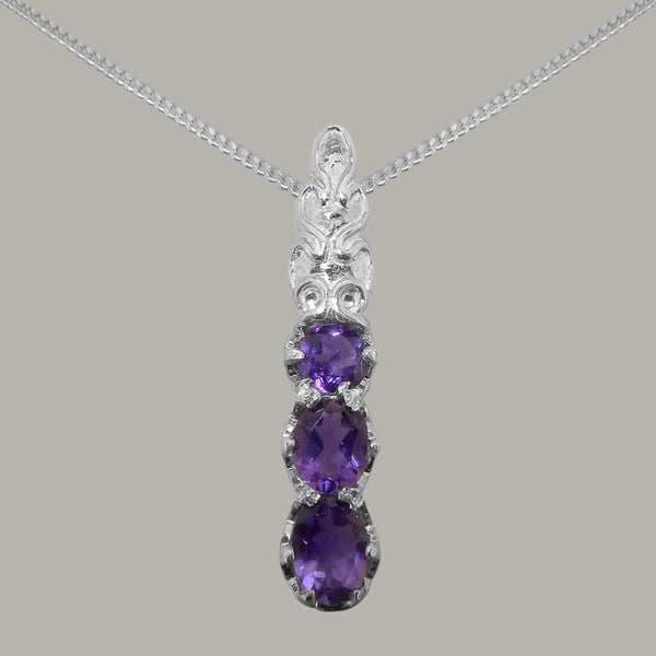 White Gold Natural Amethyst Womens Trilogy Pendant - Full 18ct Gold UK Hallmark Carousel 2