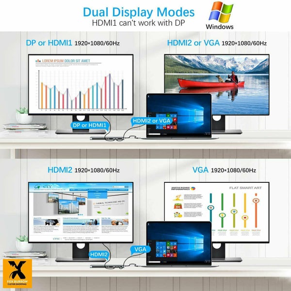 Usb Hub Hub to Dual 4K Docking Station Dual RJ45 Gigabit VGA Audio Jack Carousel 5