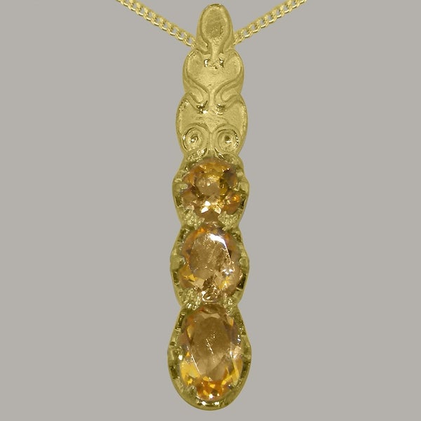 Gold Natural Citrine Womens Trilogy Pendant - Full 9ct UK Hallmark Carousel 1