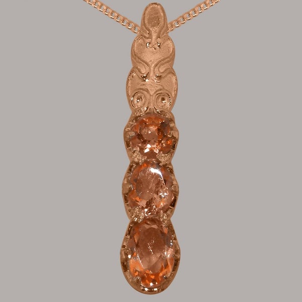 Rose Gold Natural Citrine Womens Trilogy Pendant - Full 18ct Gold UK Hallmark Carousel 1