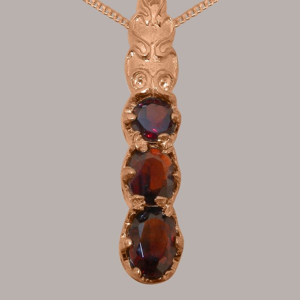 Rose Gold Natural Garnet Womens Trilogy Pendant - Full 9ct UK Hallmark Carousel 1