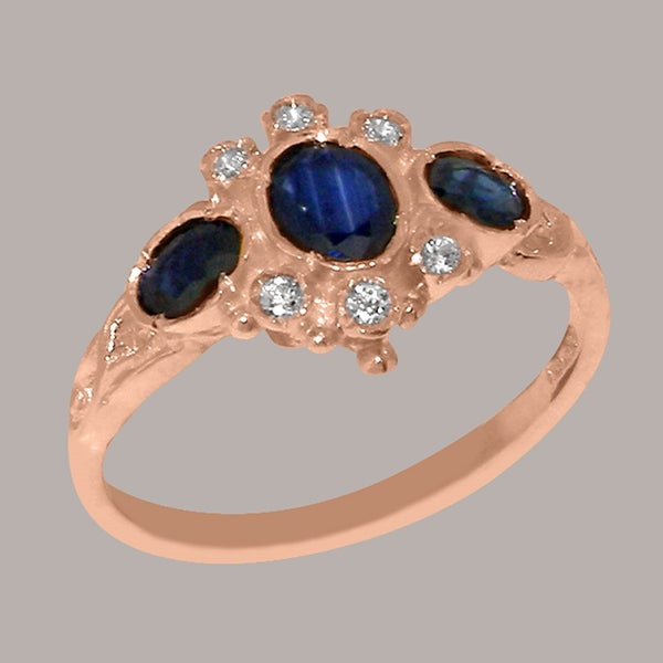 Rose Gold Natural Sapphire Cubic Zirconia Womens Trilogy Ring - Full UK Hallmark Carousel 1