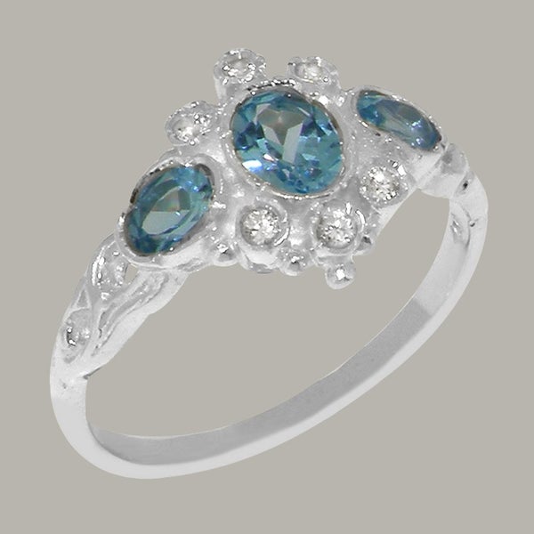 Sterling Silver Blue Topaz Cubic Zirconia Trilogy Ring - Full UK Hallmark Carousel 1
