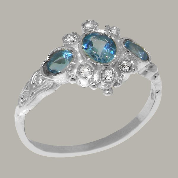 Sterling Silver Blue Topaz Cubic Zirconia Trilogy Ring - Full UK Hallmark Carousel 2