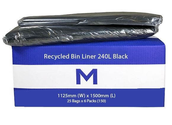 Recycled Bin Liner,Rubbish Bags 240L-Black, 1125mm x 1500mm x 30mu(Pack Of 25) Carousel 1