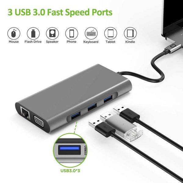 USB Type C Hub Type-C HDMI 4K VGA Adapter RJ45 Lan Ethernet 3.5mm Jack Audio SD Carousel 2