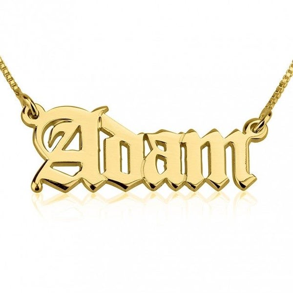 Sterling Silver or Gold Plated Gothic Old English Name Necklace - 2 Sizes! Carousel 2