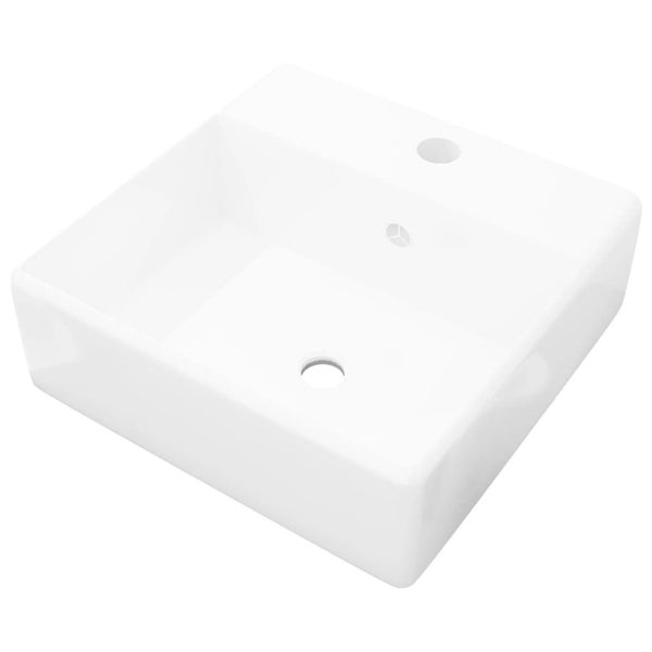 vidaXL Ceramic Basin Square with Overflow and Faucet Hole 41 x 41 cm Carousel 2