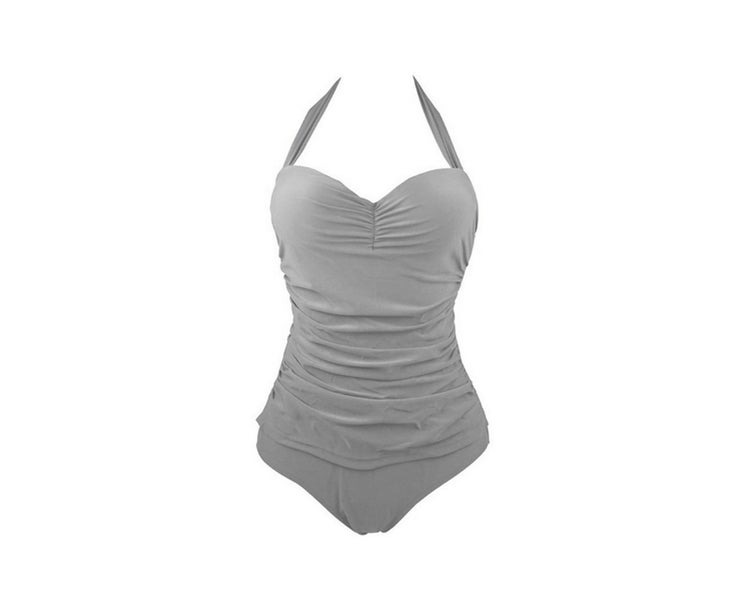 Vintage Halter Swimsuit Monokini One Piece Swimwear Bathing Suits-GREY-3XL Carousel 1