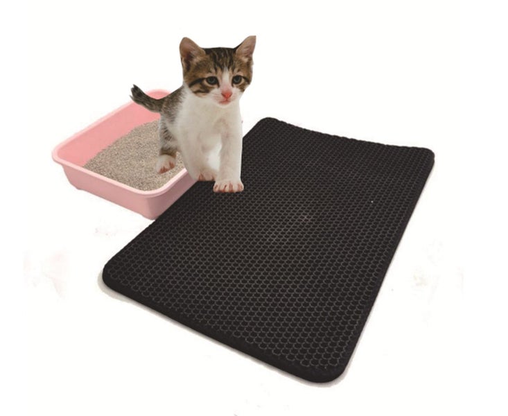 Cat Litter Mat Kitty Litter Trapping Mat Litter Box Rug Carpet-BLACK Carousel 1