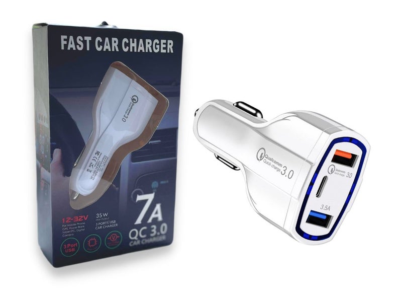 USB Car Charger with USB C input - White628632335619851122