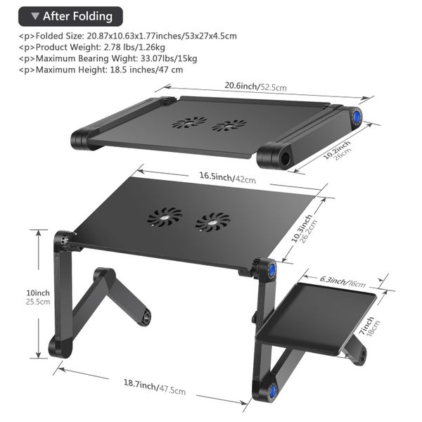 Portable Adjustable Laptop Stand Desk Table Vented w CPU Fans & Mouse Pad Carousel 2
