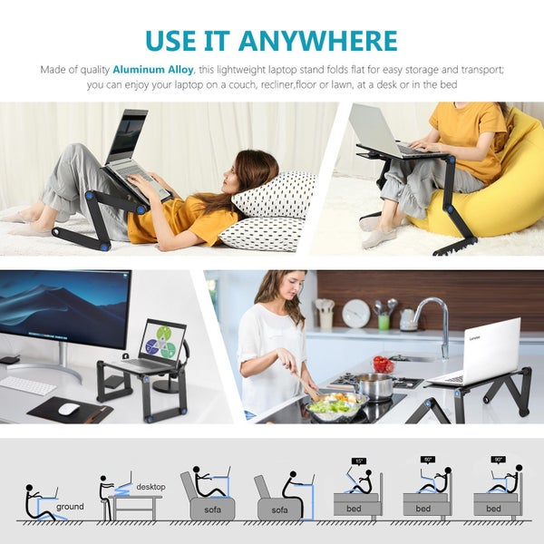 Portable Adjustable Laptop Stand Desk Table Vented w CPU Fans & Mouse Pad Carousel 7