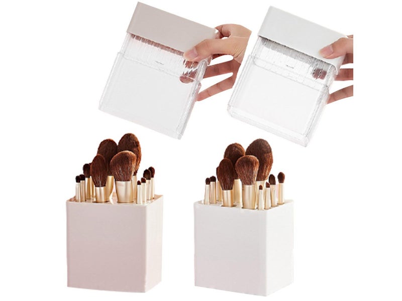 2X Air-Drying Makeup Brushes Storage Box 12 Holes Makeup Brush Holder White Pink Carousel 1